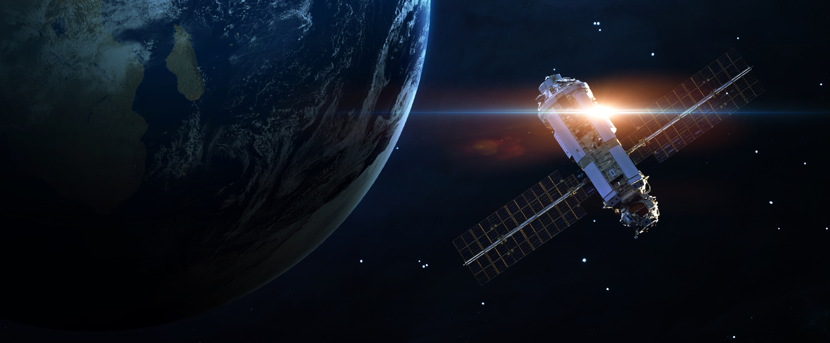 Satellite orbiting Earth, with horizon visible