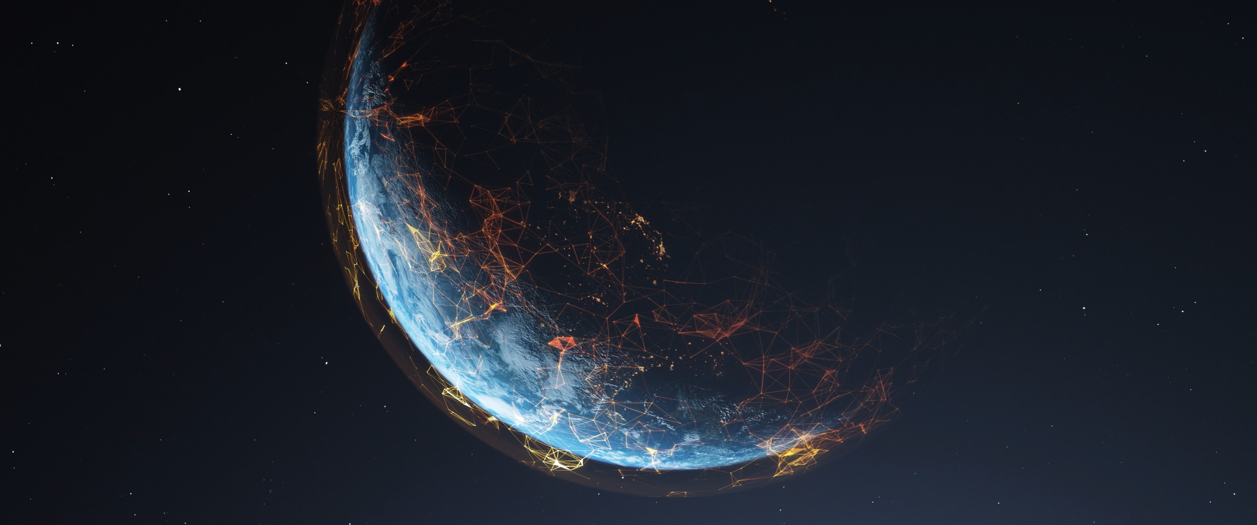 Earth observed from space, with interconnected lines and dots